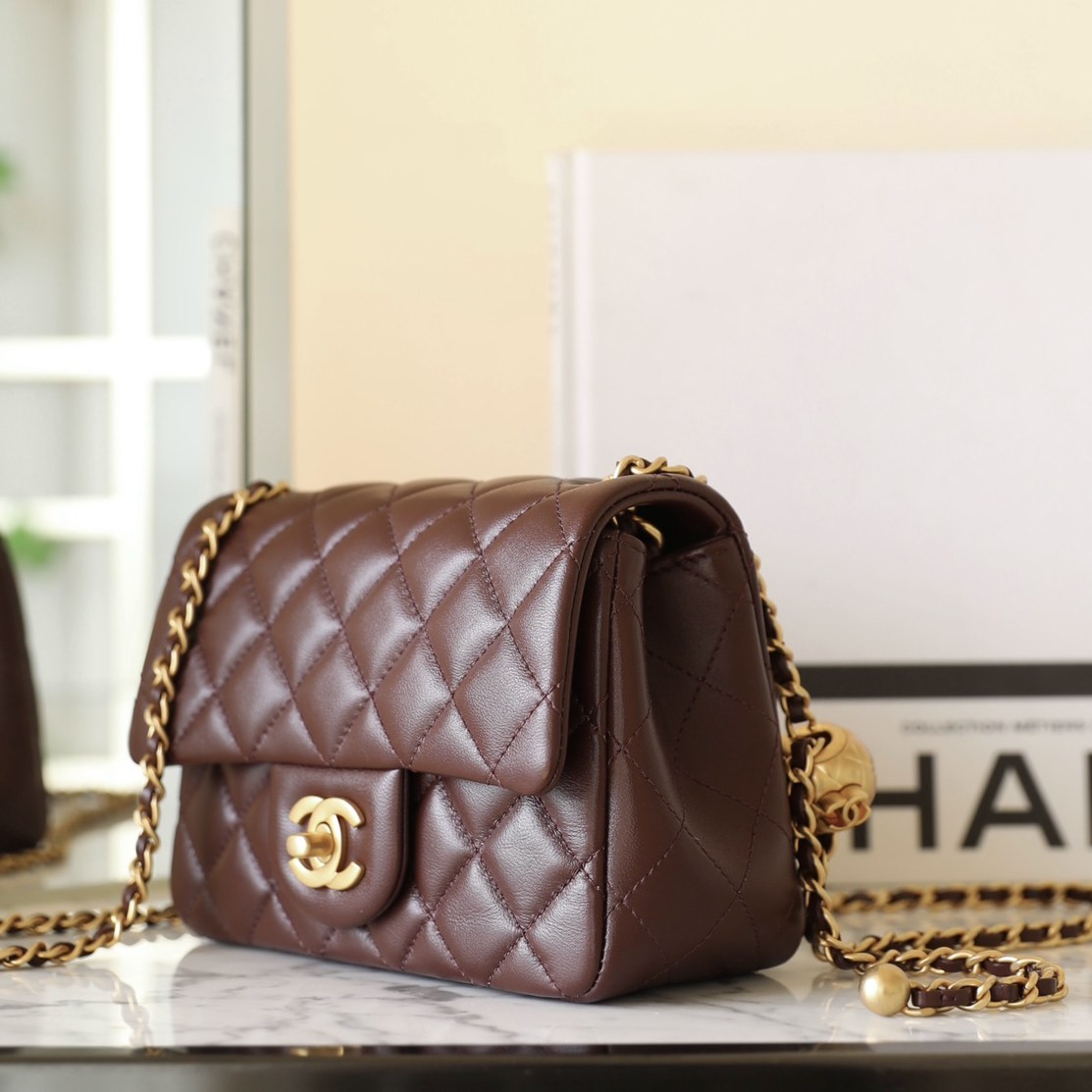 24K新色口蓋包 金球調節扣方胖子深棕色_3