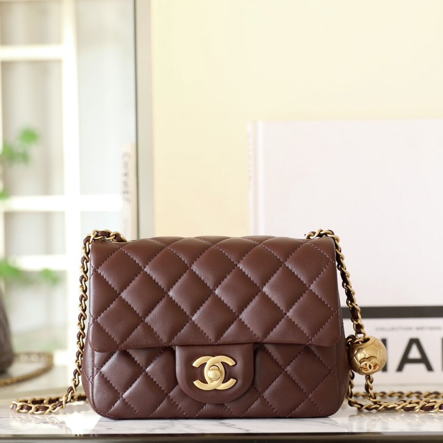 24K新色口蓋包 金球調節扣方胖子深棕色_1