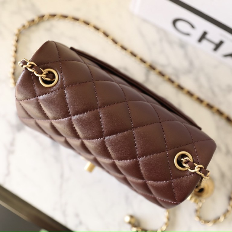 24K新色口蓋包 金球調節扣方胖子深棕色_5