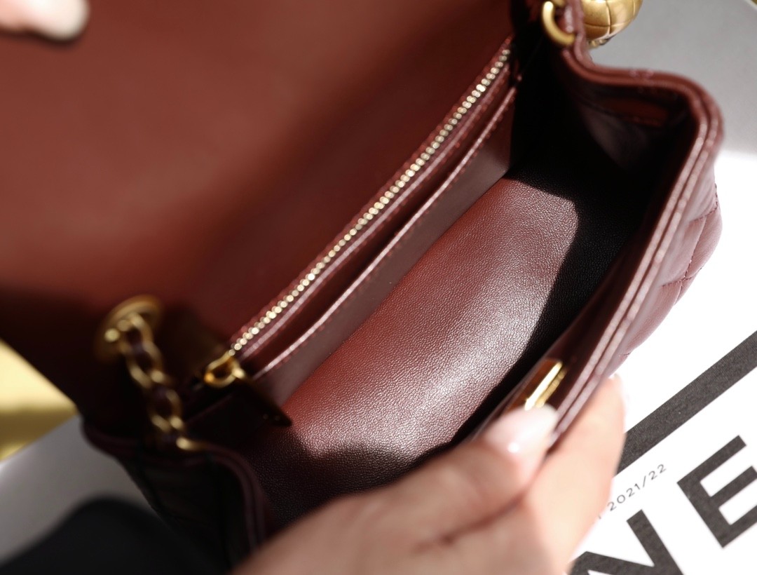 24K新色口蓋包 金球調節扣方胖子深棕色_7