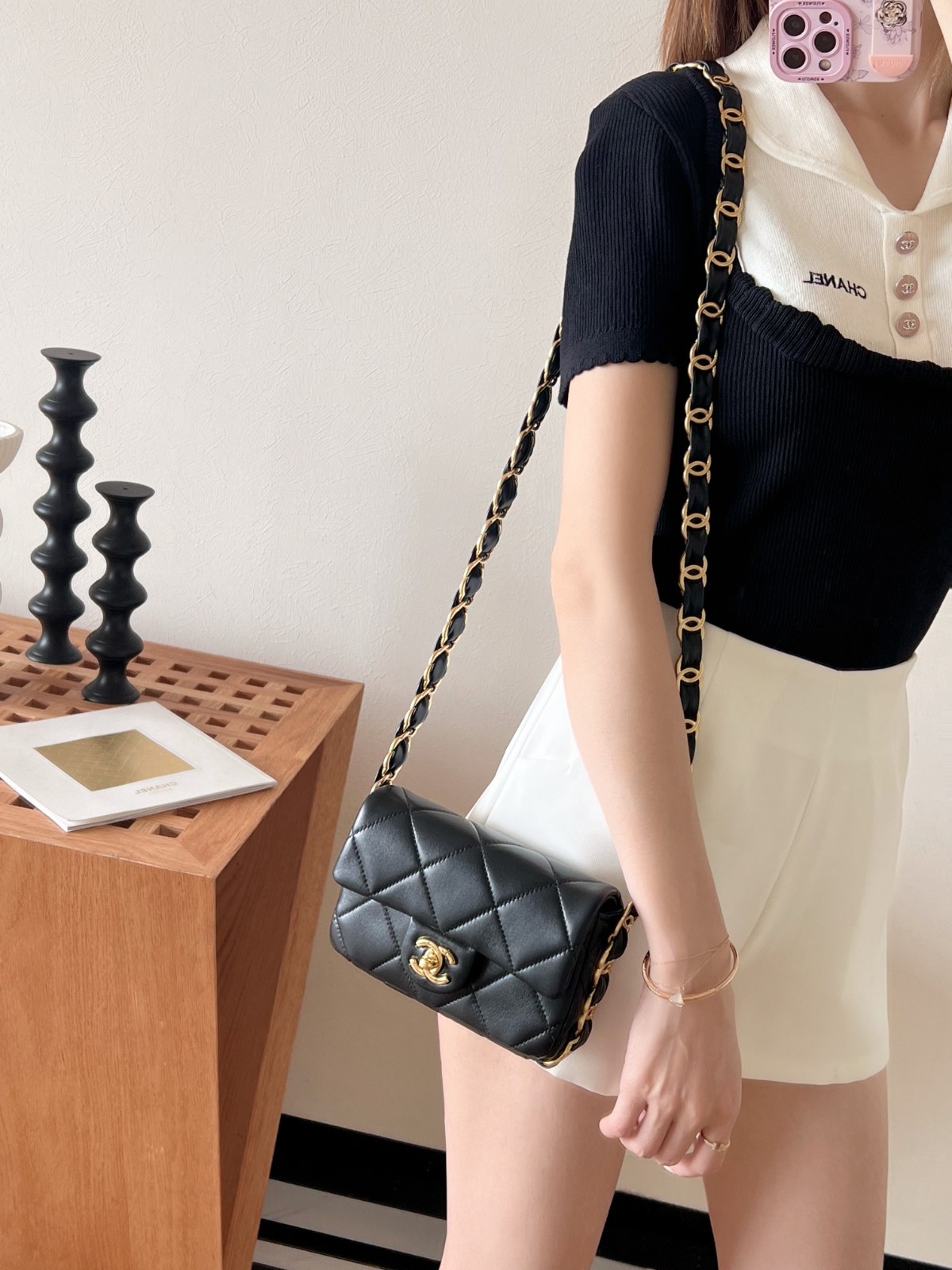 24K雙C粗鍊口蓋包Mini 黑色_2