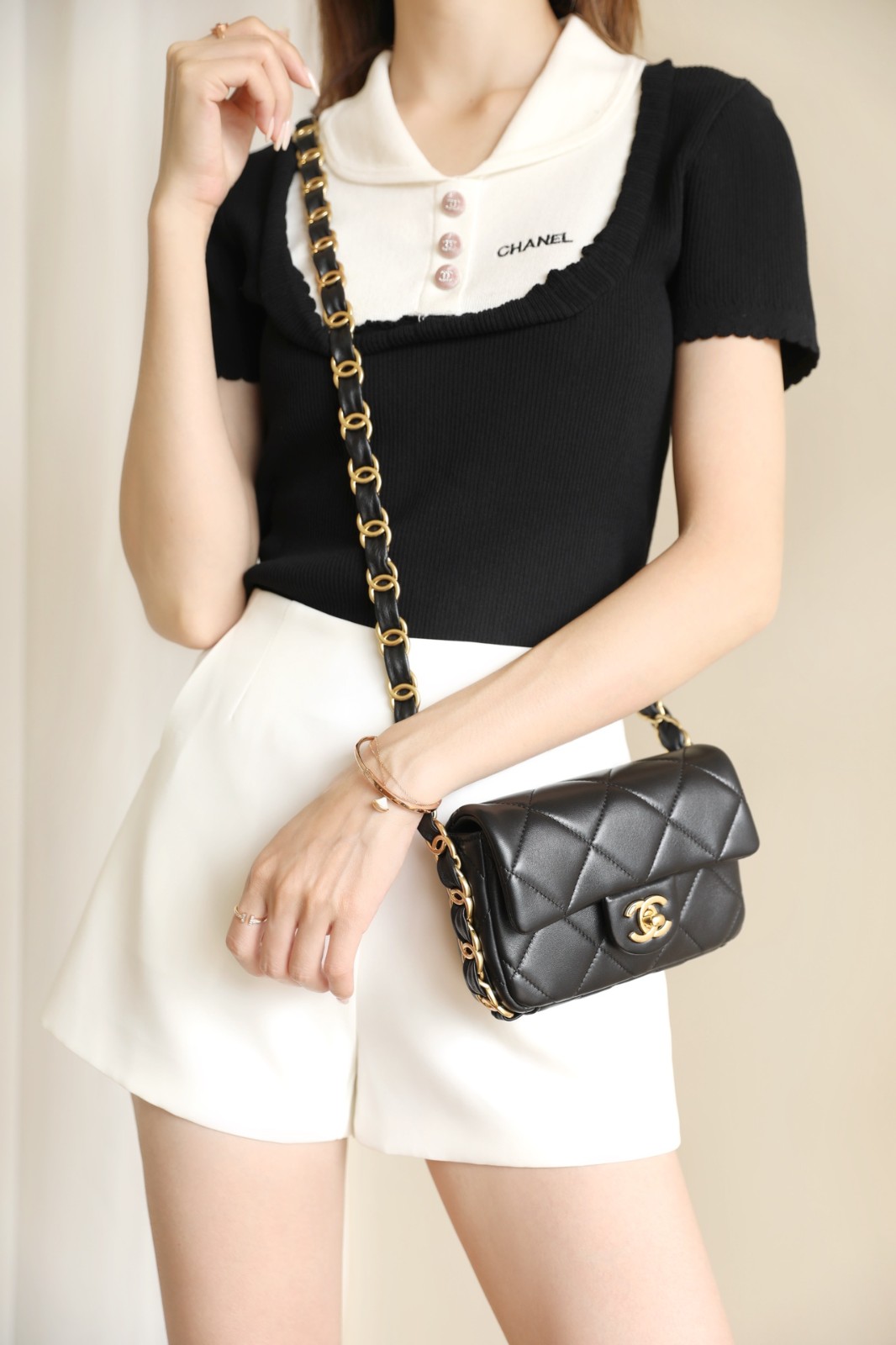 24K雙C粗鍊口蓋包Mini 黑色_3