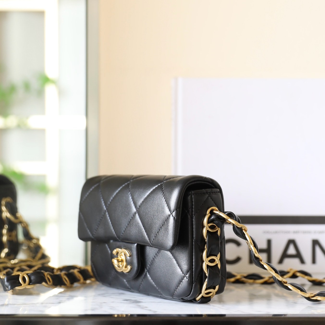 24K雙C粗鍊口蓋包Mini 黑色_4