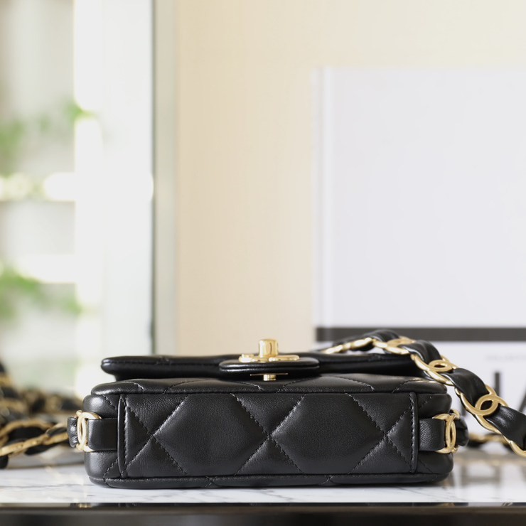 24K雙C粗鍊口蓋包Mini 黑色_7