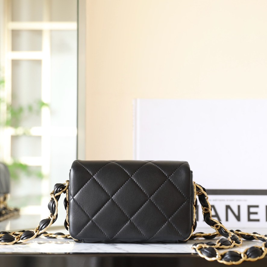 24K雙C粗鍊口蓋包Mini 黑色_5