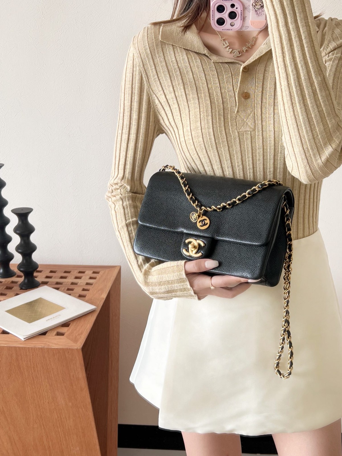 24K 魚子醬口蓋包 黑色中號_4