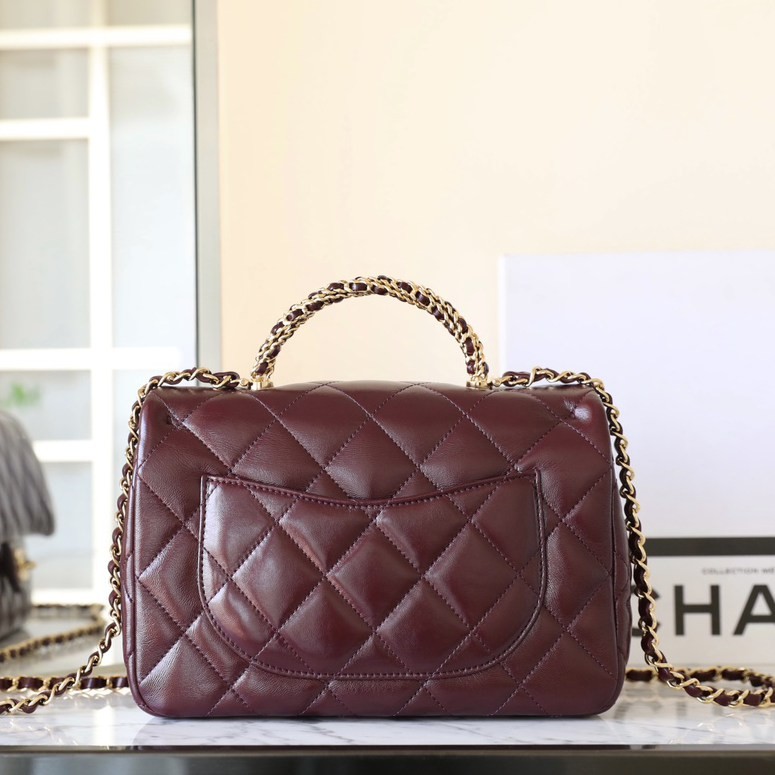 24B秋冬擰鏈手柄包大號 酒紅_5