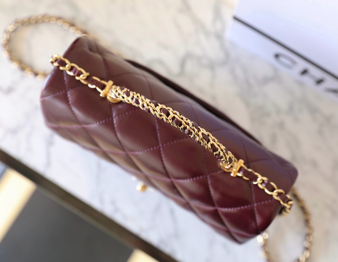 24B秋冬擰鏈手柄包大號 酒紅_6