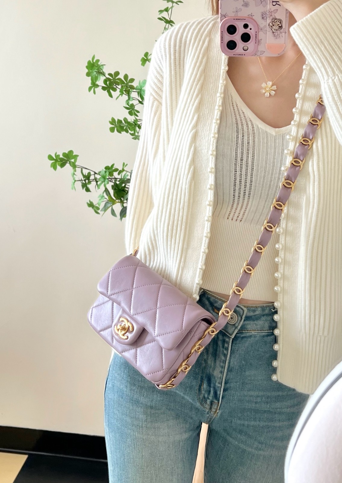 24K秋冬 雙C粗鏈口蓋Mini淡紫_2