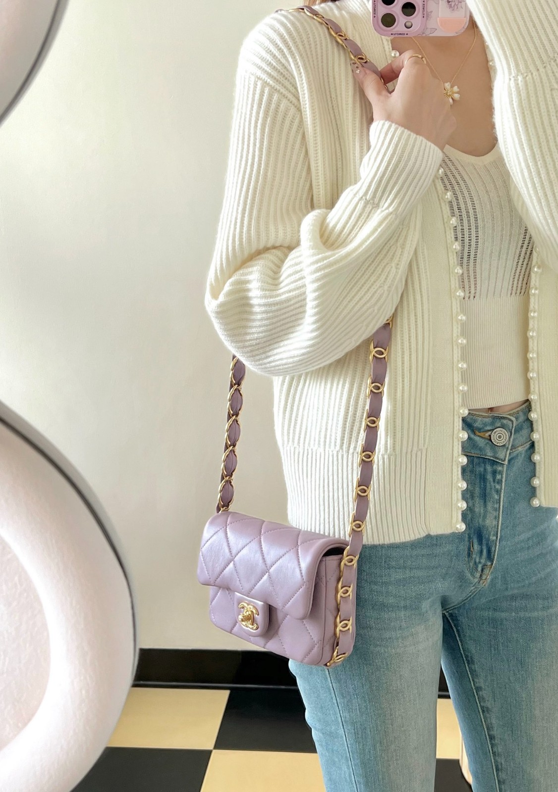 24K秋冬 雙C粗鏈口蓋Mini淡紫_3