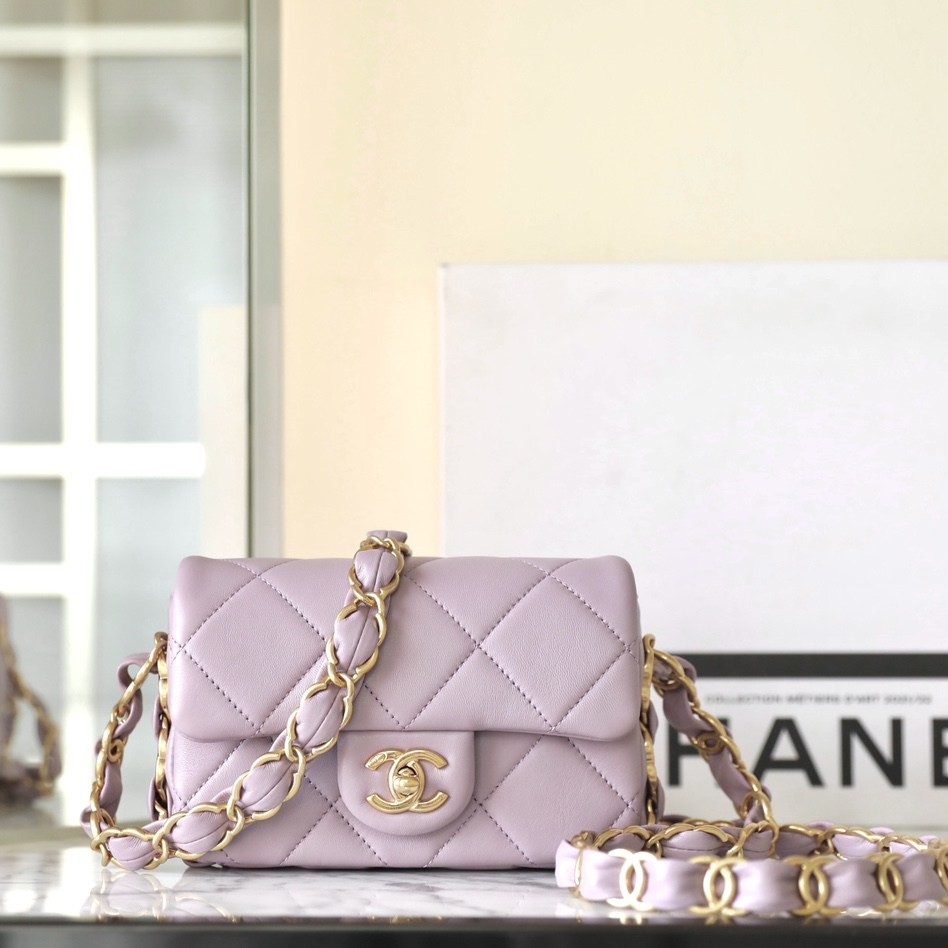 24K秋冬 雙C粗鏈口蓋Mini淡紫_1