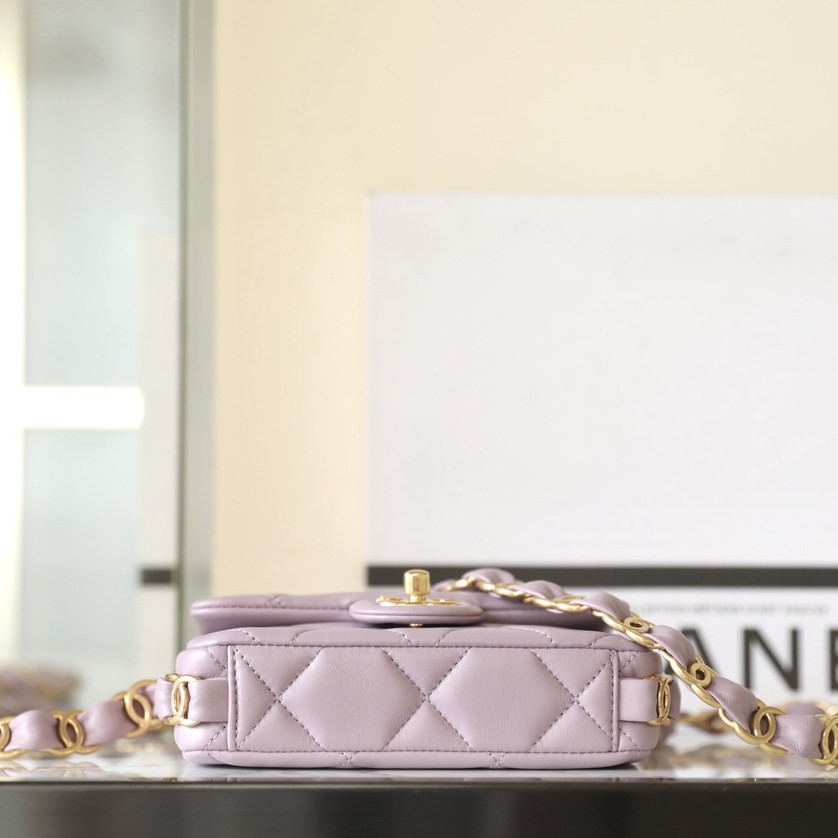 24K秋冬 雙C粗鏈口蓋Mini淡紫_6