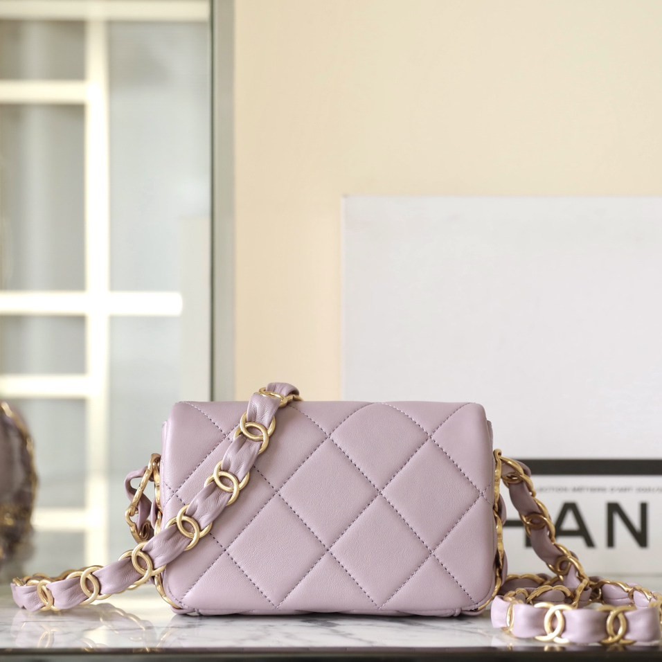 24K秋冬 雙C粗鏈口蓋Mini淡紫_8