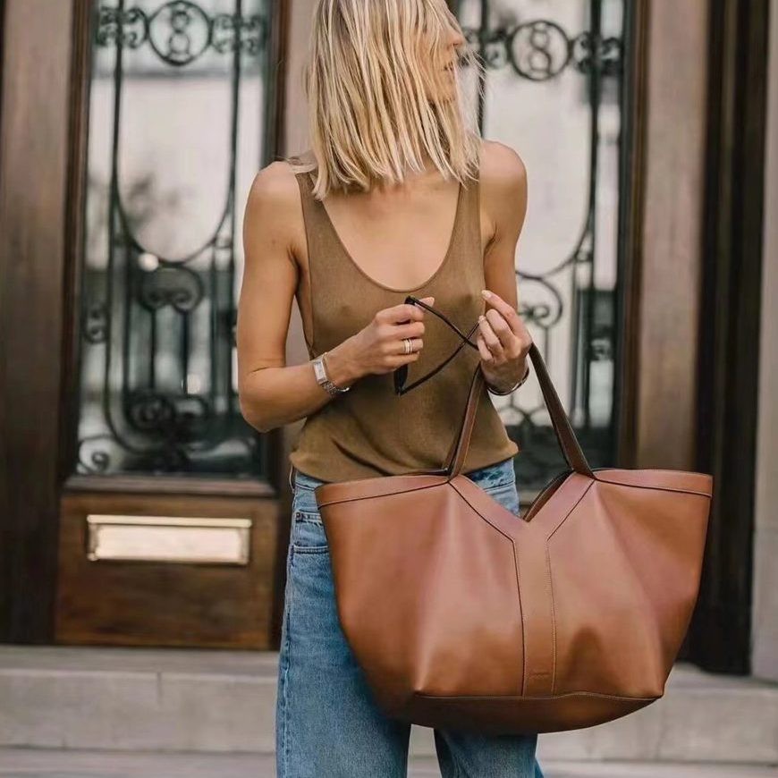 Y皮革托特包 棕色_7