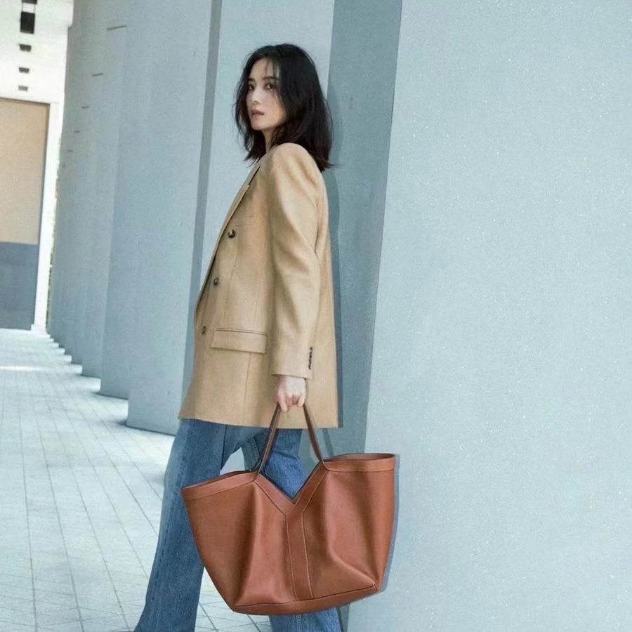 Y皮革托特包 棕色_10