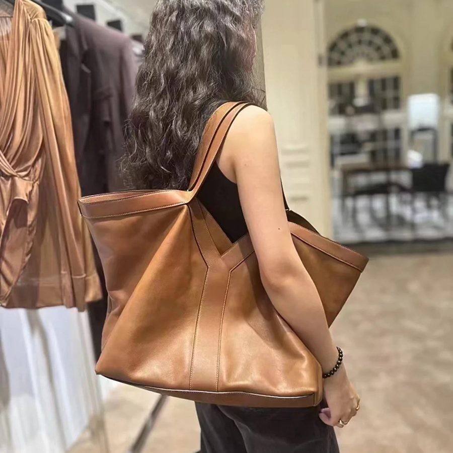 Y皮革托特包 棕色_8