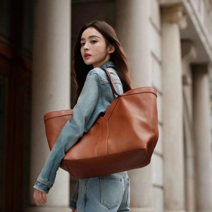 Y皮革托特包 棕色_11