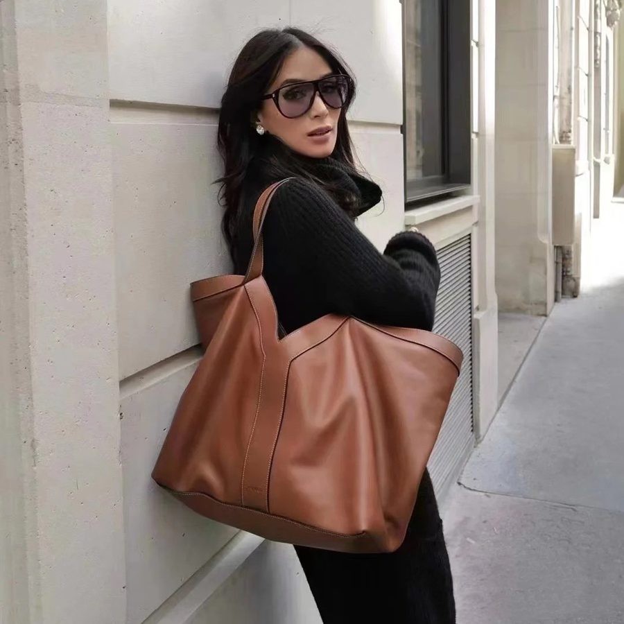 Y皮革托特包 棕色_12