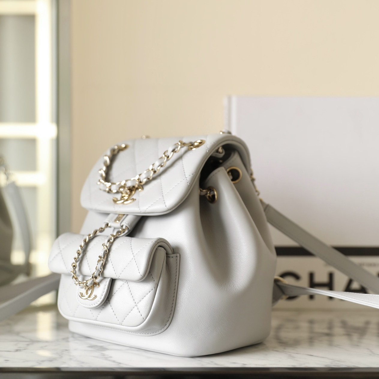 24K秋冬Duma雙肩背包淡灰小號_3