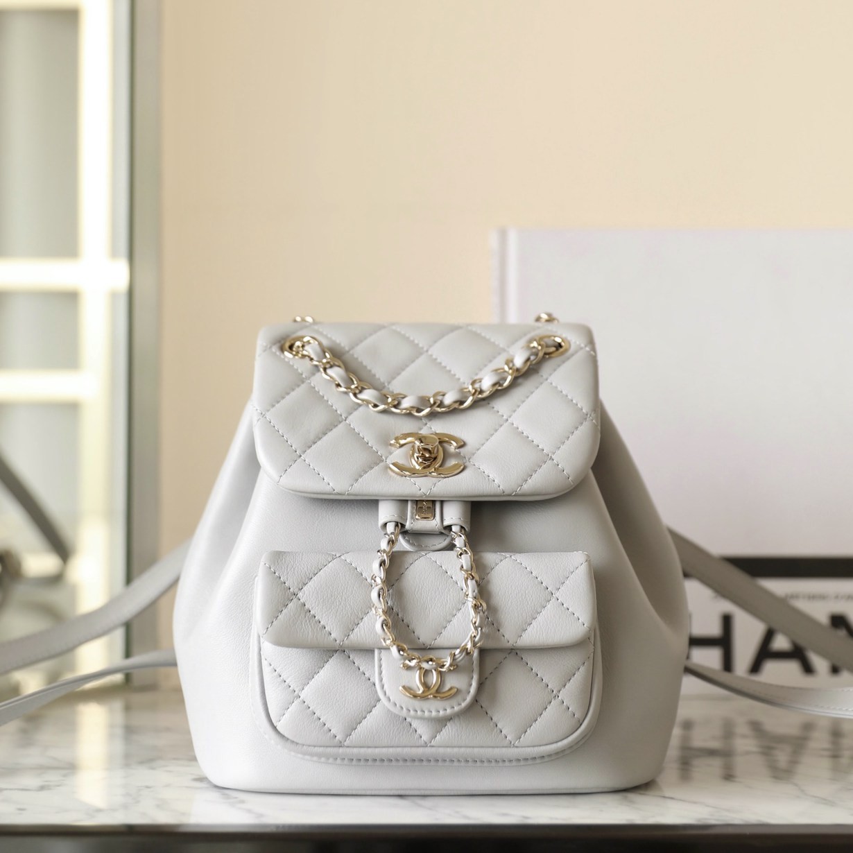 24K秋冬Duma雙肩背包淡灰小號_1