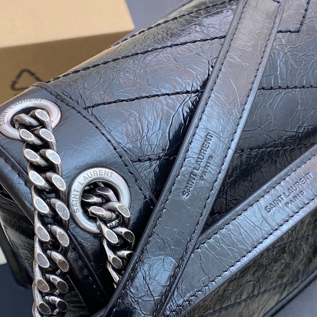 Niki中號復古皮革手袋 黑色_7