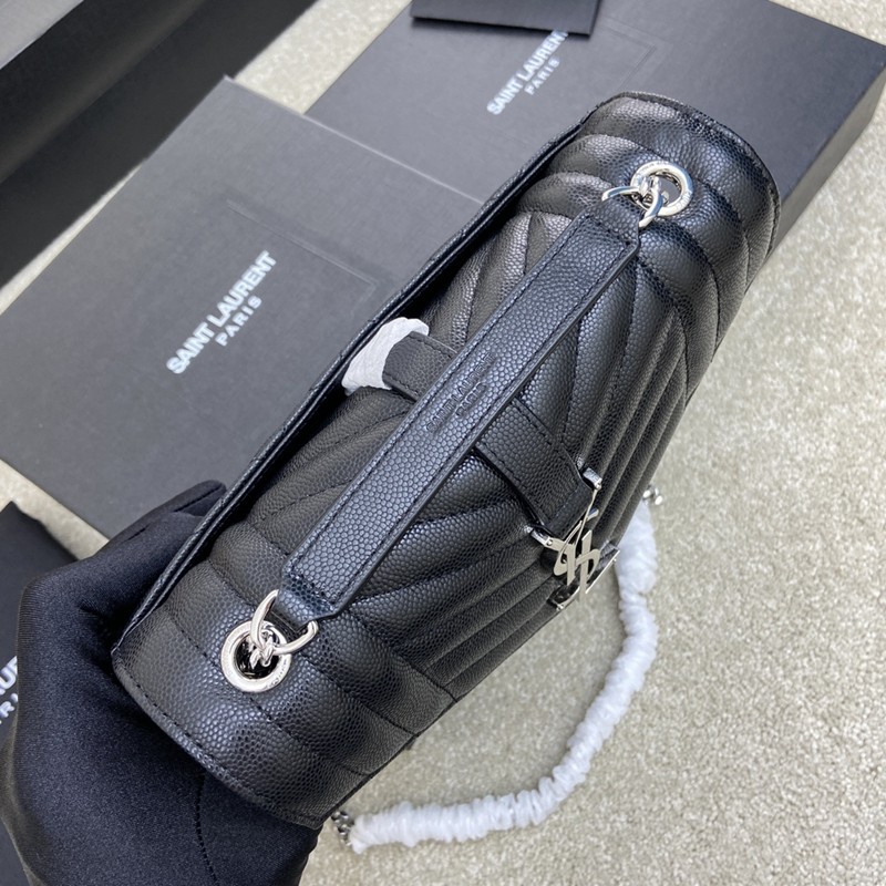 Envelope小號粒面手袋 真皮信封包 黑銀_6