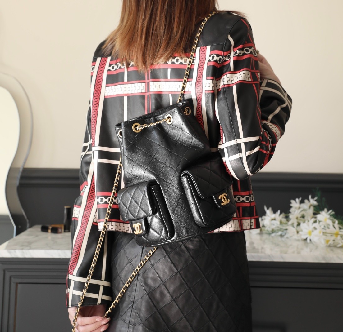 25C早春 抽繩雙肩背包 黑色_5