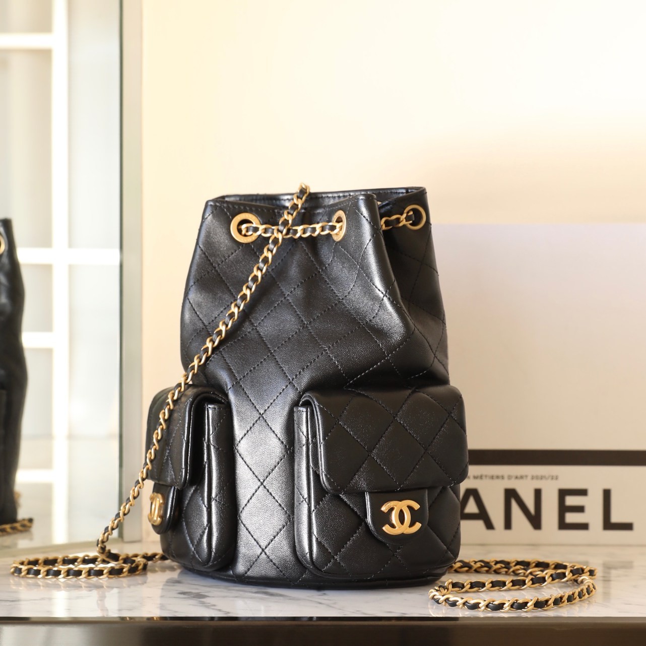 25C早春 抽繩雙肩背包 黑色_3