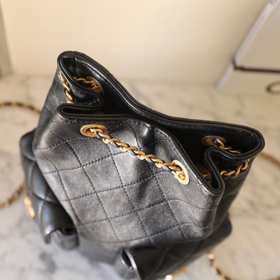 25C早春 抽繩雙肩背包 黑色_8