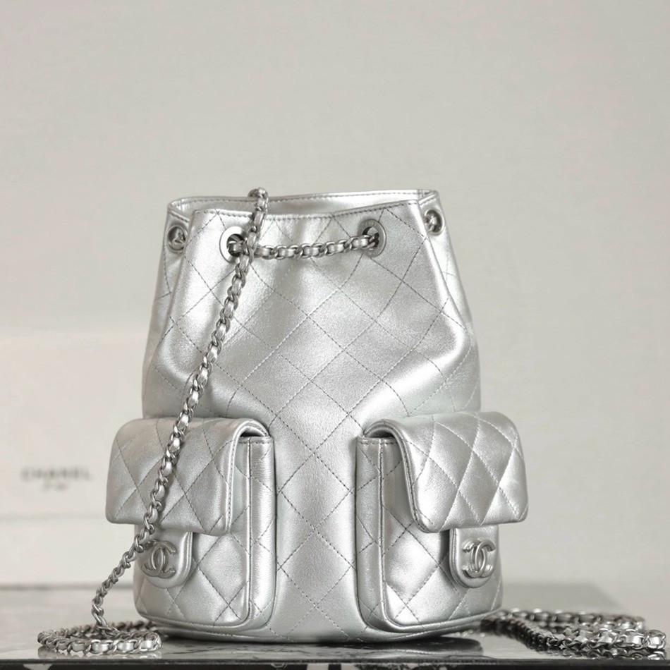 25C早春 抽繩雙肩背包 銀色_1