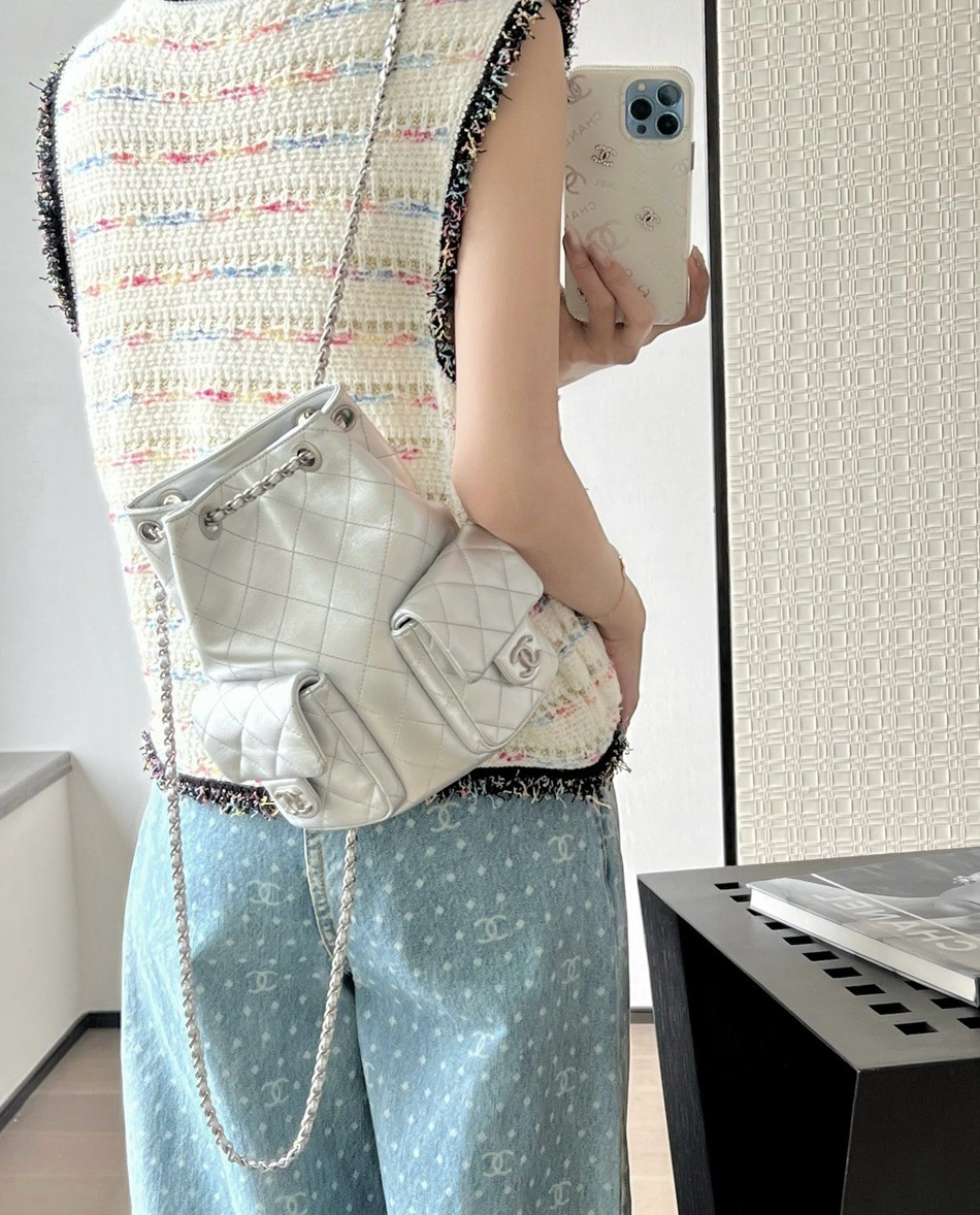 25C早春 抽繩雙肩背包 銀色_5