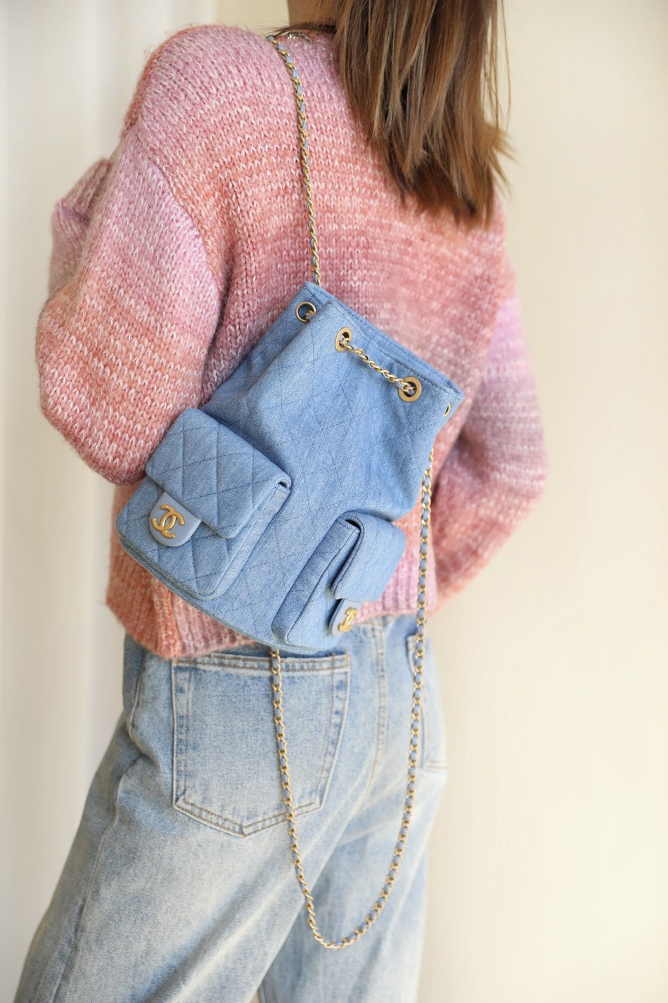 25C早春 抽繩雙肩背包淺色牛仔_3