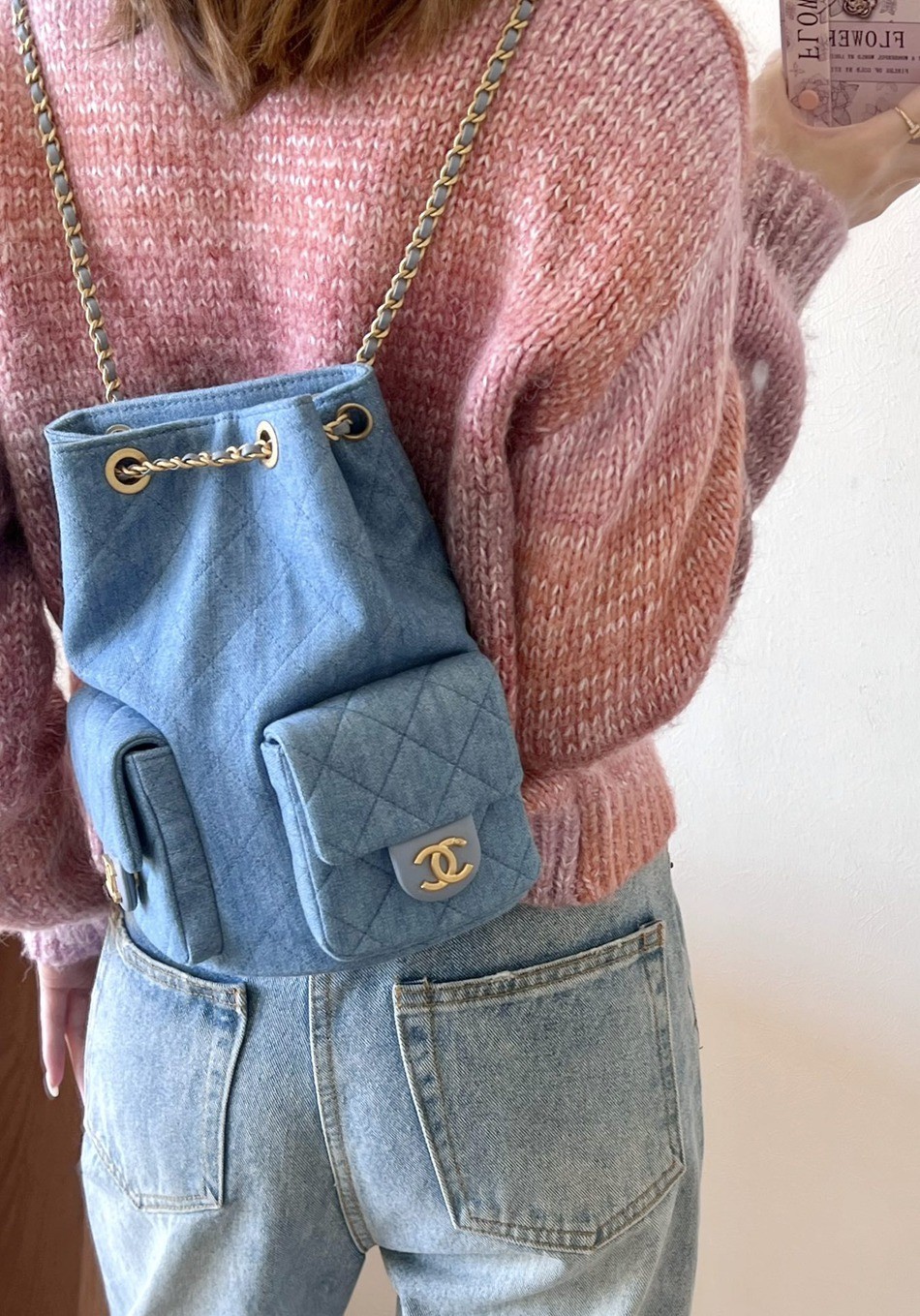 25C早春 抽繩雙肩背包淺色牛仔_2