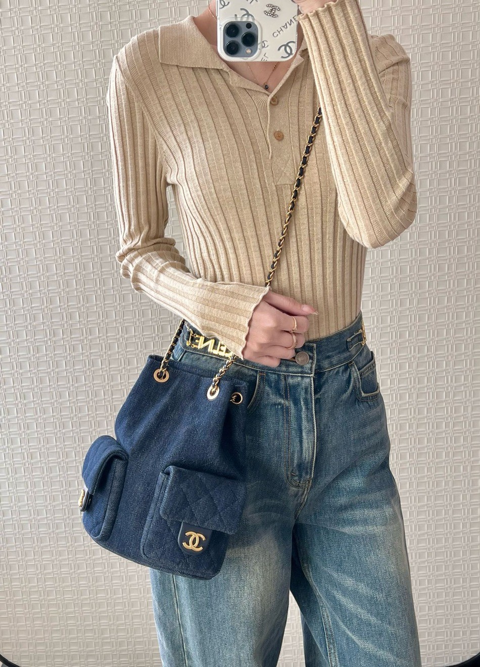 25C早春 抽繩雙肩背包 深色牛仔_3