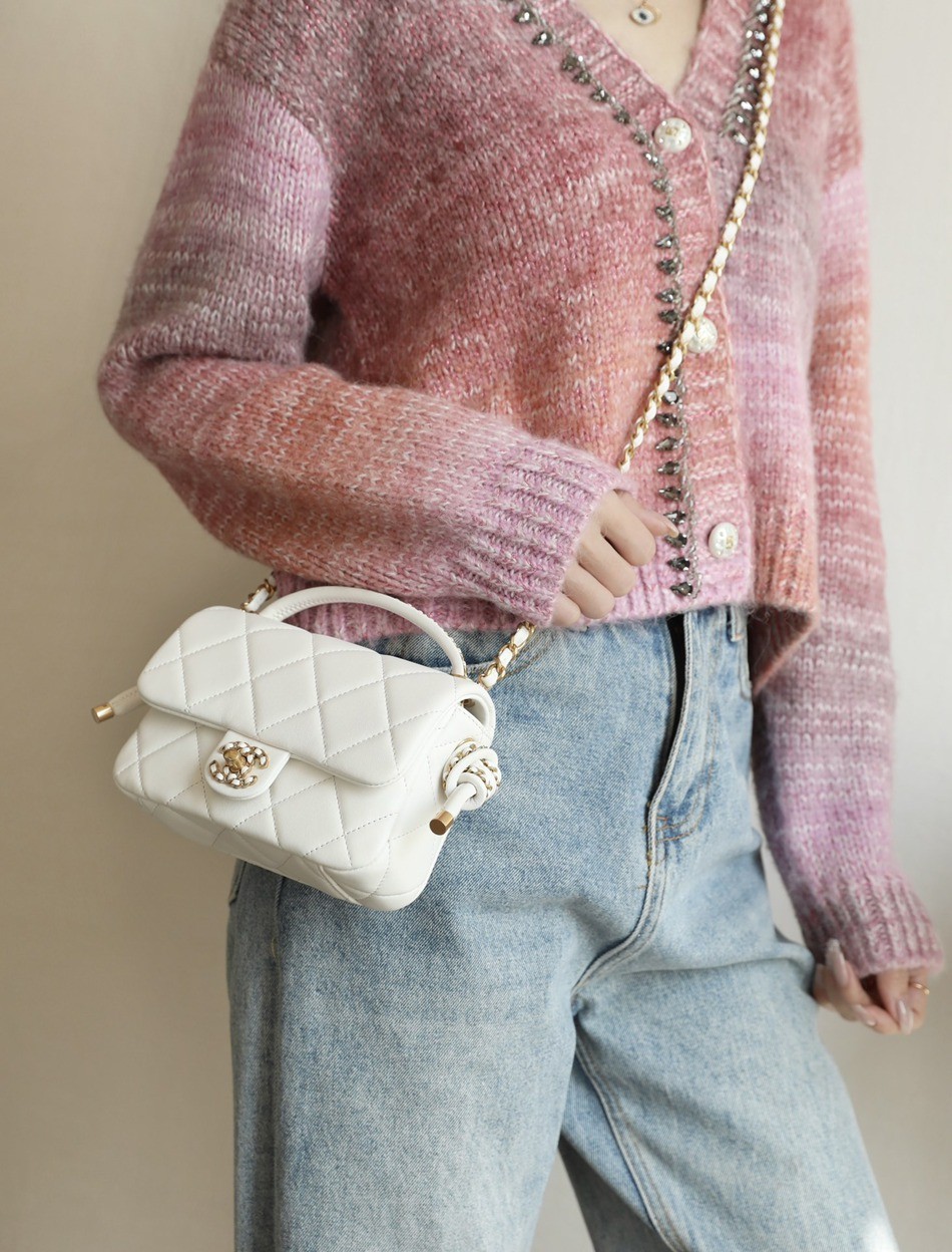 25C早春 繩結口蓋包 Mini白色_2