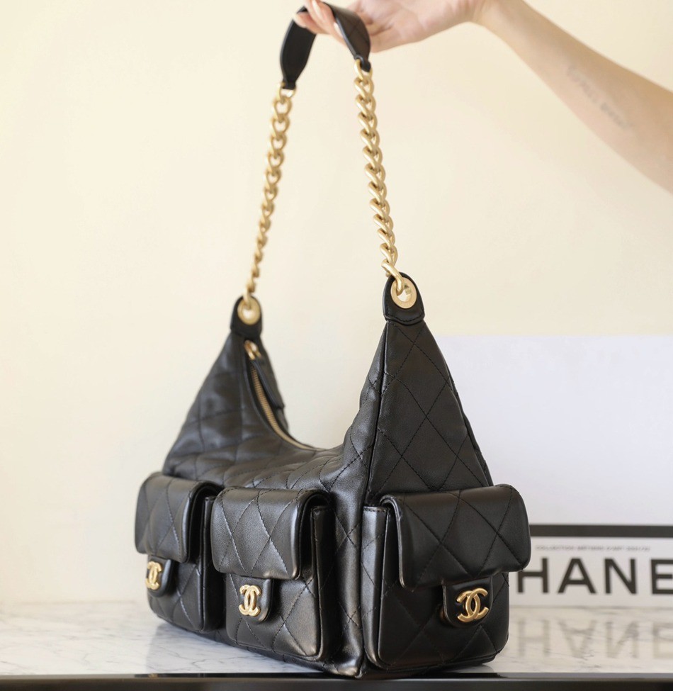 25C早春多口袋Hobo嬉皮包黑色大號_2