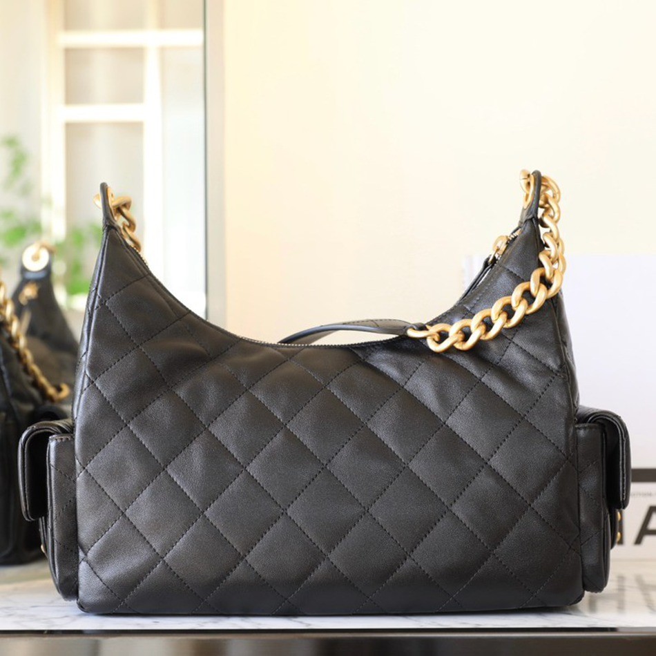 25C早春多口袋Hobo嬉皮包黑色大號_3