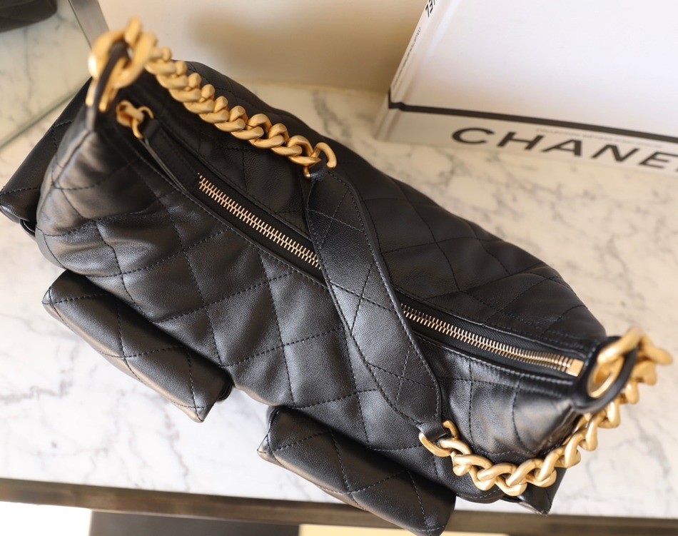 25C早春多口袋Hobo嬉皮包黑色大號_4