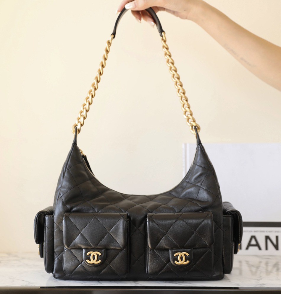 25C早春多口袋Hobo嬉皮包黑色大號_7