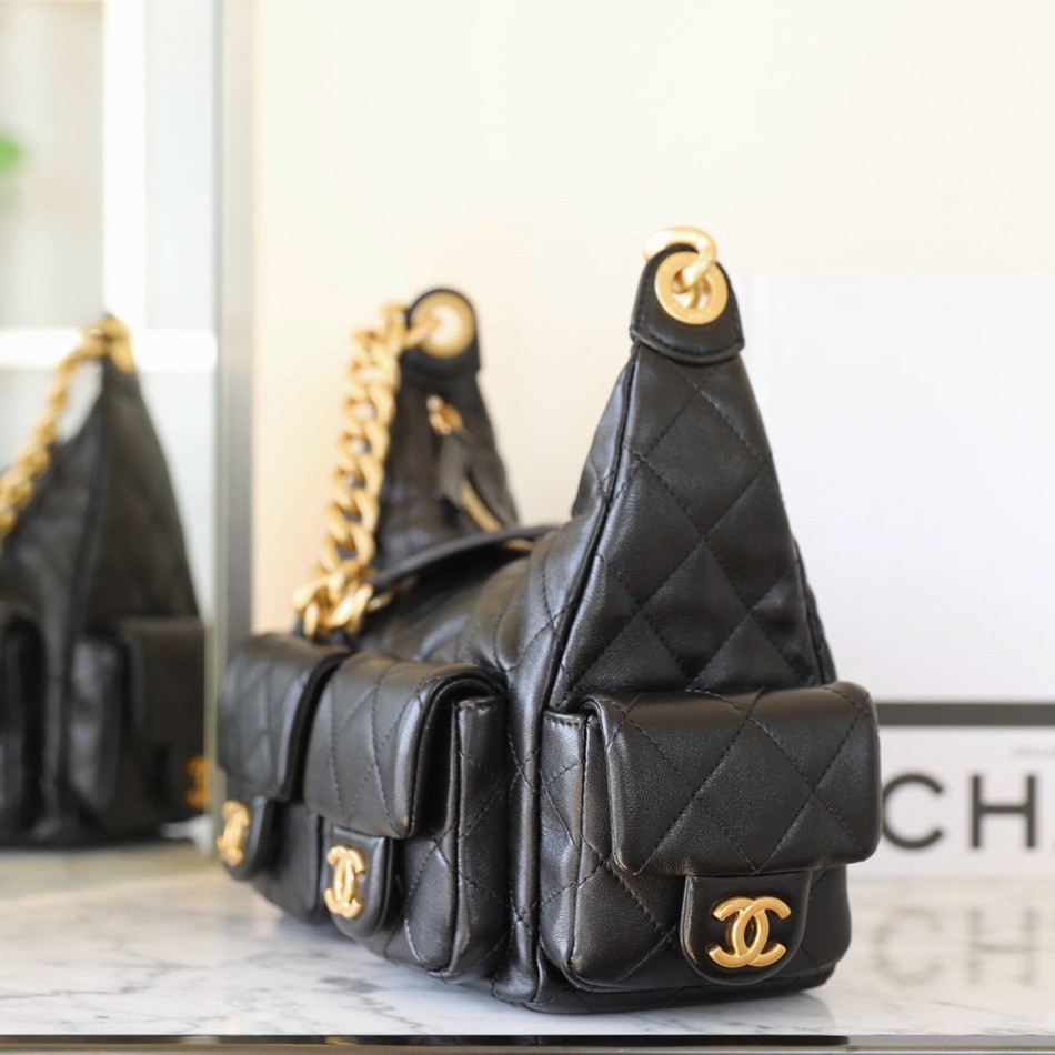 25C早春多口袋Hobo嬉皮包黑色小號_2