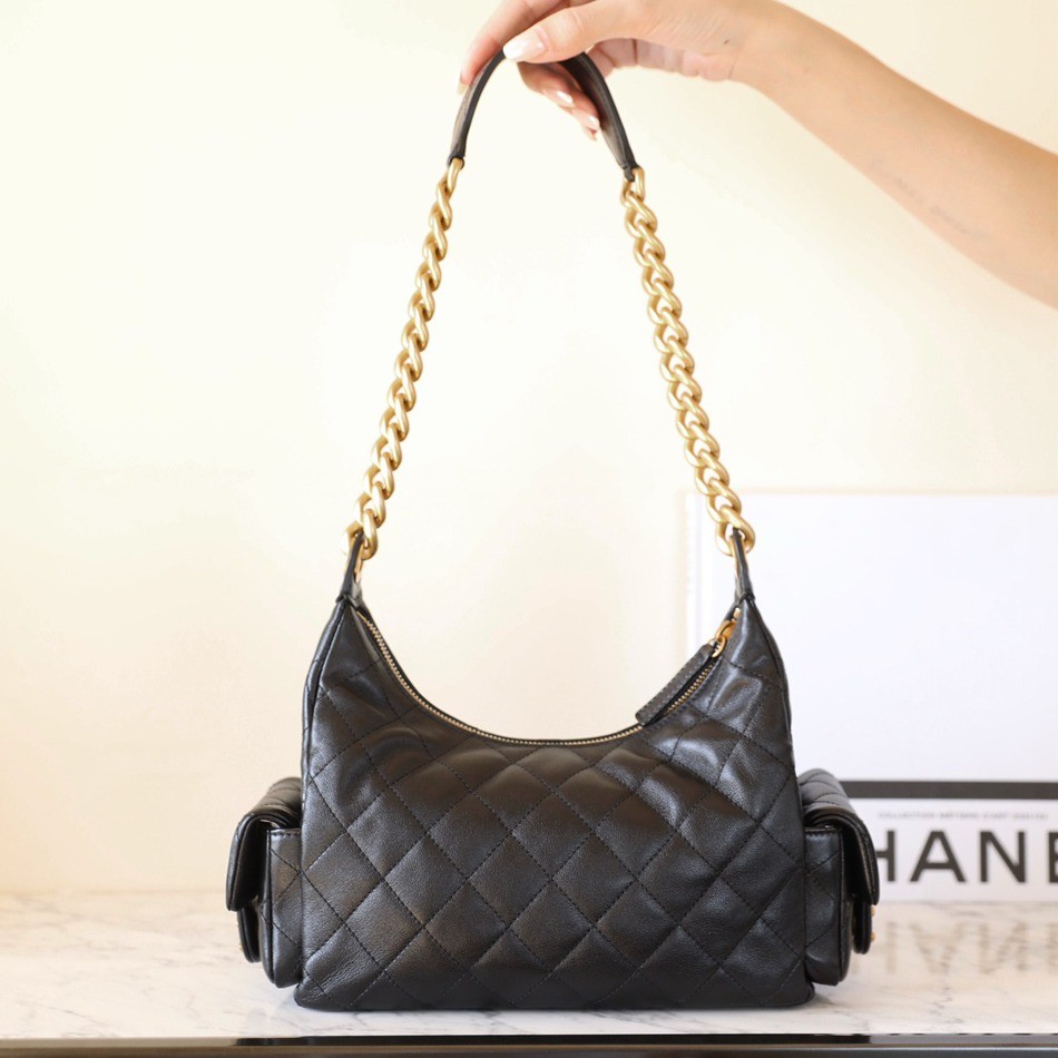 25C早春多口袋Hobo嬉皮包黑色小號_3