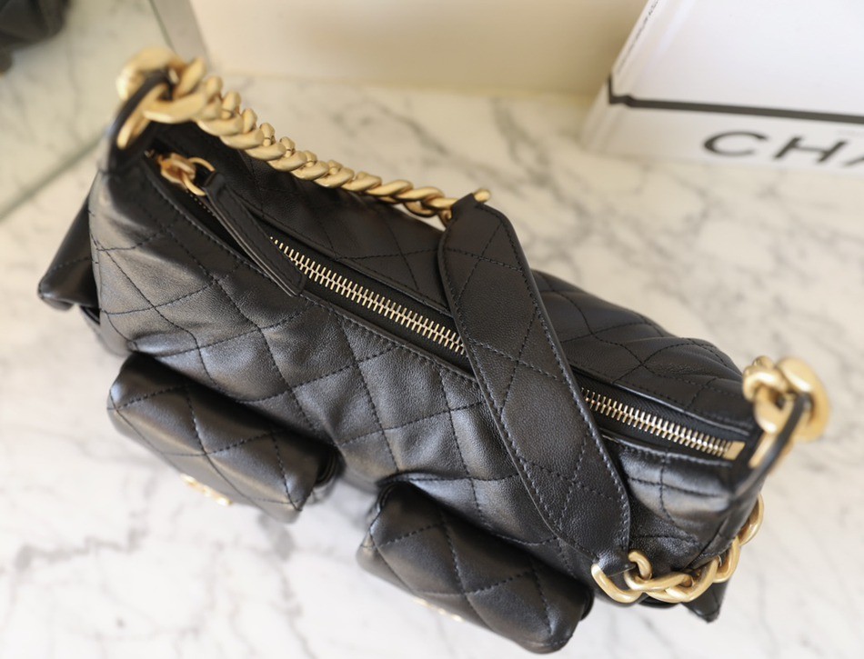 25C早春多口袋Hobo嬉皮包黑色小號_4