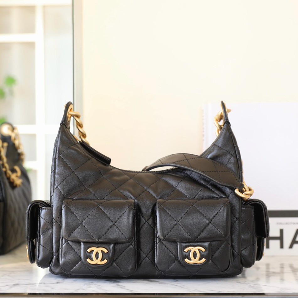 25C早春多口袋Hobo嬉皮包黑色小號_1