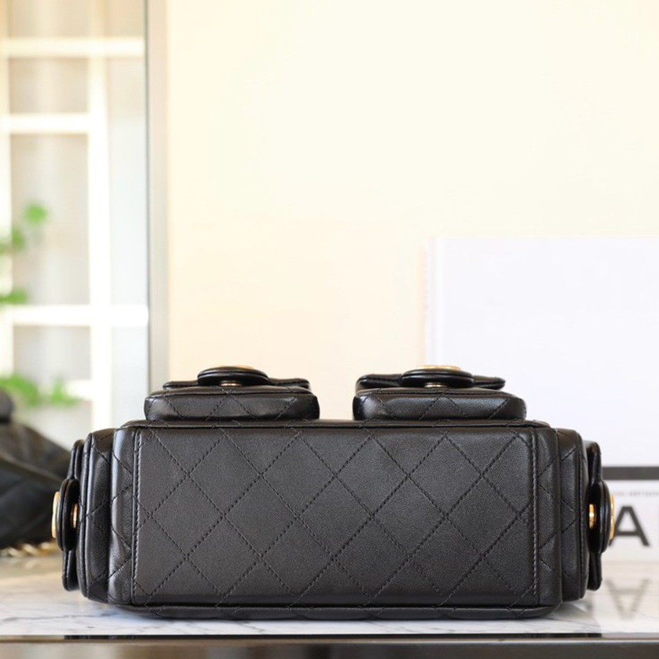 25C早春多口袋Hobo嬉皮包黑色小號_5