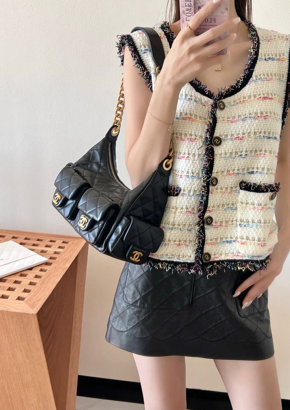 25C早春多口袋Hobo嬉皮包黑色小號_8