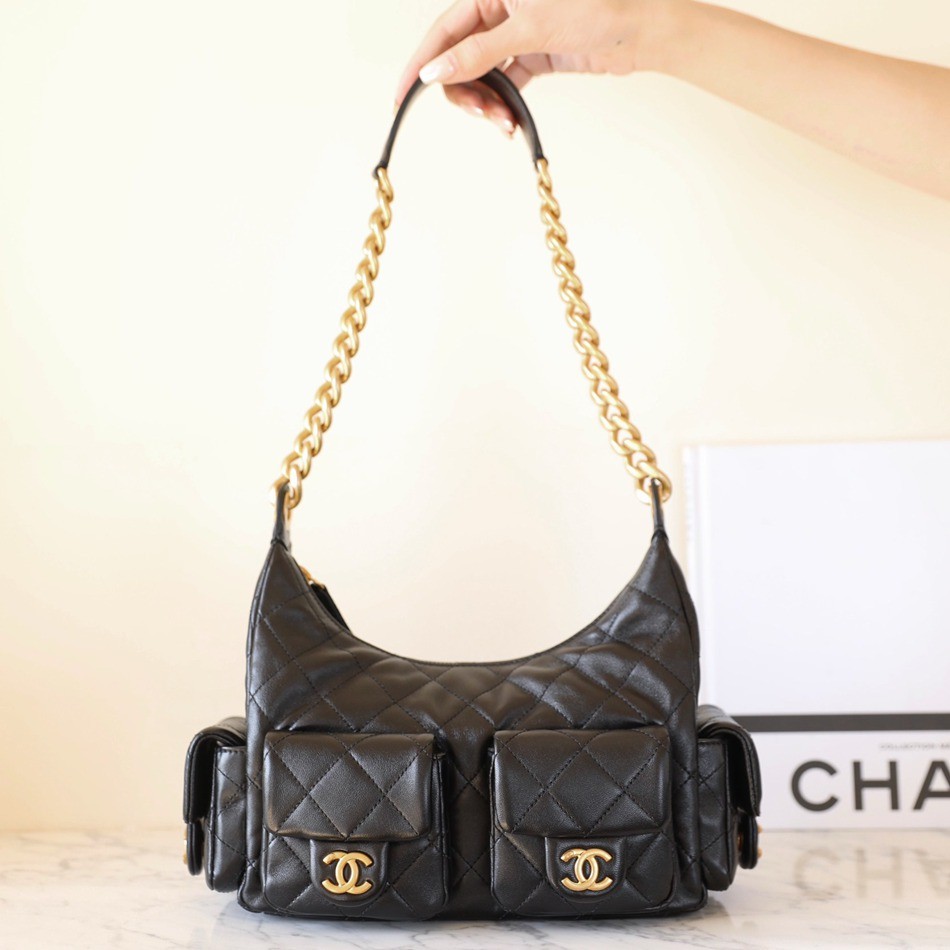 25C早春多口袋Hobo嬉皮包黑色小號_7