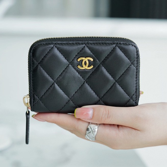 CF拉鏈零錢卡包 黑羊金_1