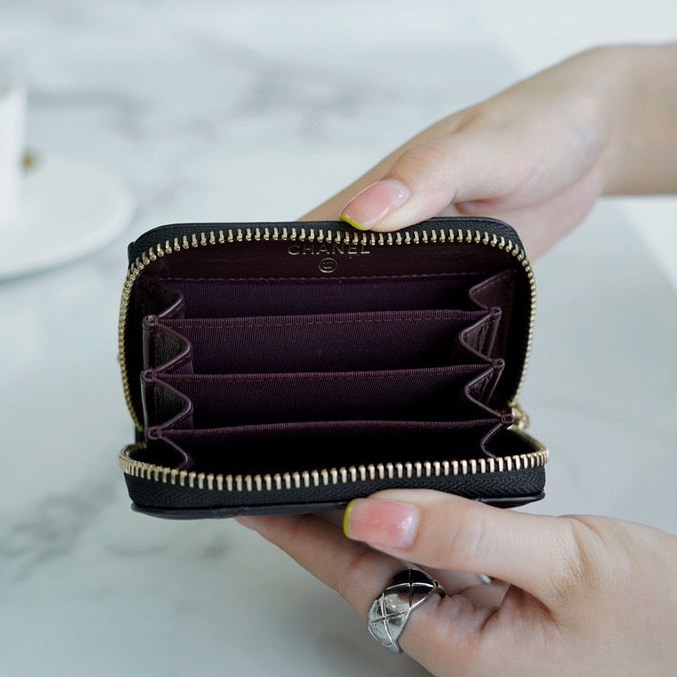 CF拉鏈零錢卡包 黑羊金_3