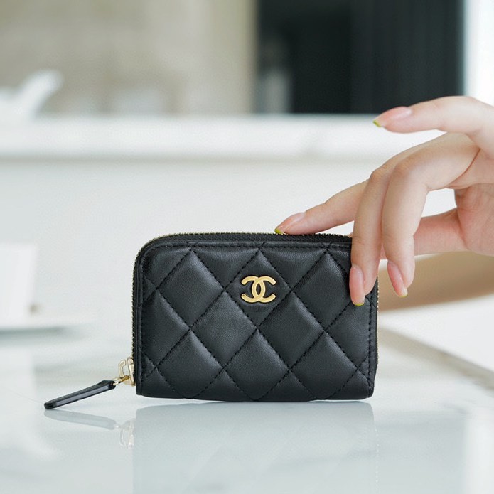 CF拉鏈零錢卡包 黑羊金_4