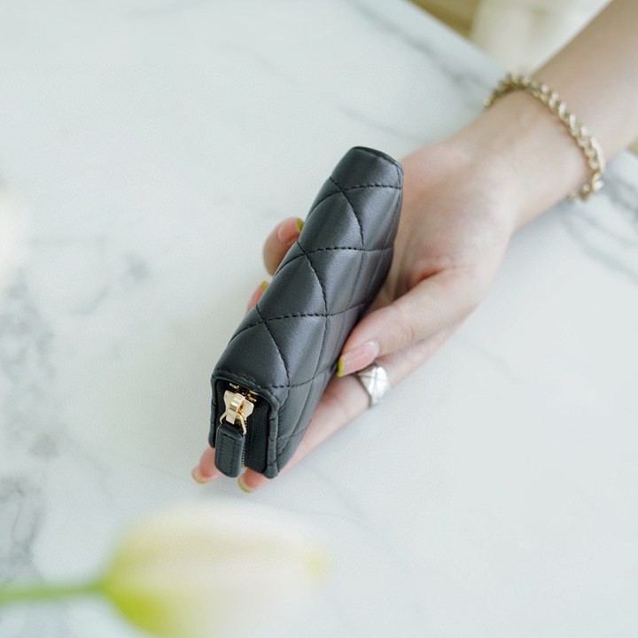 CF拉鏈零錢卡包 黑羊金_7